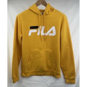 FILA Yellow Sweatshirt Hoodie Kangaroo Pocket Logo Pullover Athletic Medium
